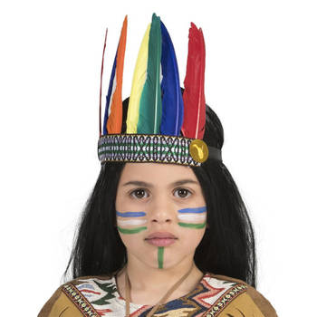 Indiaan verkleed hoofdtooi/hoofdband met veren voor kinderen - Verkleedhoofddeksels