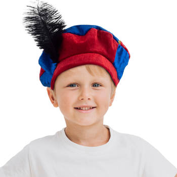 Luxe pietenmuts/baret rood/blauw voor kinderen - Verkleedhoofddeksels
