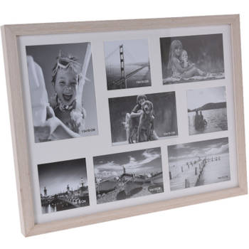 Multi fotolijst - hout - wit white wash - 8 vakken - voor diverse foto maten - Fotolijsten