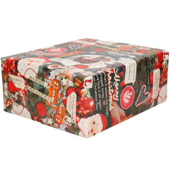 3x Rollen inpakpapier/cadeaupapier Kerst print gekleurd met songteksten 250 x 70 cm luxe kwaliteit - Cadeaupapier
