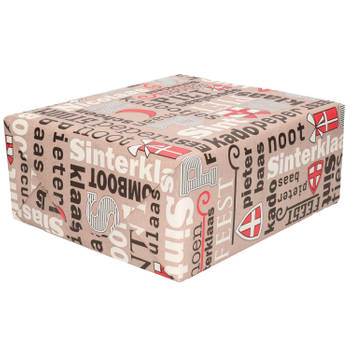 1x Rollen inpakpapier/cadeaupapier Sinterklaas print taupe/rood 2,5 x 0,7 meter 70 grams luxe kwaliteit - Cadeaupapier