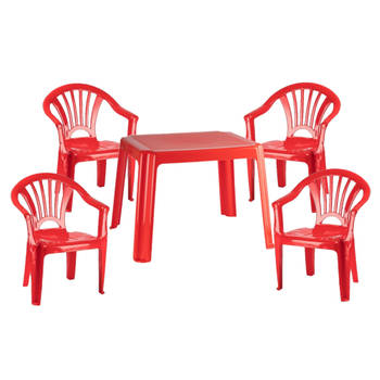 Kunststof kindertuinset tafel met 4 stoelen rood - Kinderstoelen