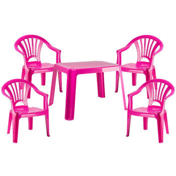 Kunststof kindertuinset tafel met 4 stoelen roze - Kinderstoelen