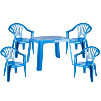 Kunststof kindertuinset tafel met 4 stoelen blauw - Kinderstoelen