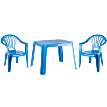 Kunststof kindertuinset tafel met 2 stoelen blauw - Kinderstoelen