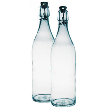 2x Glazen limonadeflessen/waterflessen transparant 1 liter rond - Weckpotten