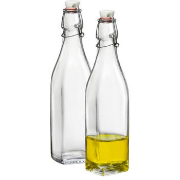 2x Limonadeflessen/waterflessen transparant 500 ml vierkant - Weckpotten