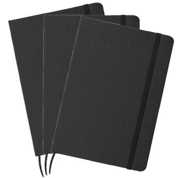 Set van 3x stuks luxe schriftjes/notitieboekjes zwart met elastiek A5 formaat - Schriften