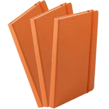 Set van 3x stuks luxe schriftjes/notitieboekjes oranje met elastiek A5 formaat - Schriften