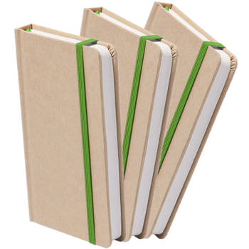 Set van 3x stuks luxe schriftjes/notitieboekjes groen met elastiek A5 formaat - Schriften