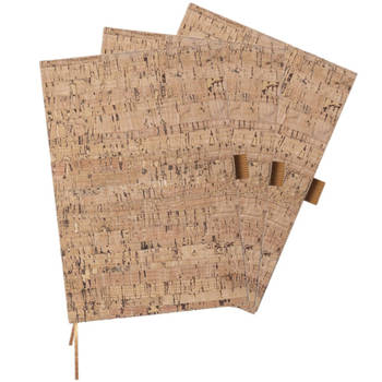 Set van 3x stuks natuurlijn schriftjes/notitieboekjes harde kurk kaft A5 formaat - Schriften