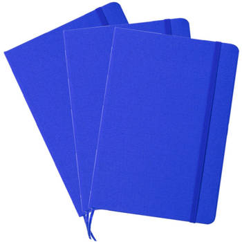 Set van 3x stuks luxe schriftjes/notitieboekjes blauw met elastiek A5 formaat - Schriften
