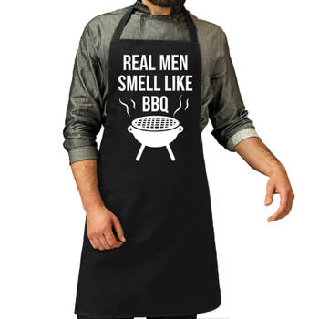 Real men smell like bbq barbeue / keuken schort zwart voor heren - Feestschorten