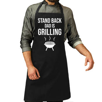 Stand back dad is grilling barbecue / keukenschort zwart voor heren - Feestschorten