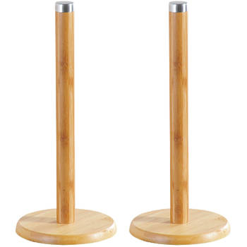 2x Keukenpapier houder bamboe hout 14 x 32 cm - Keukenrolhouders