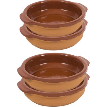 6x Terracotta tapas ovenschaaltjes/serveerschaaltjes 13 en 15 cm - Snack en tapasschalen