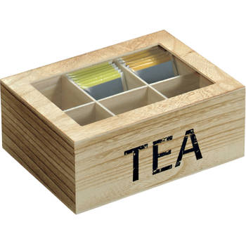 6-vaks Tea theedoosje/theekistje van hout 16 x 21,7 x 9 cm - Theedozen
