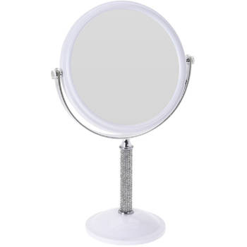 Witte make-up spiegel met strass steentjes rond vergrotend 17,5 x 33 cm - Make-up spiegeltjes