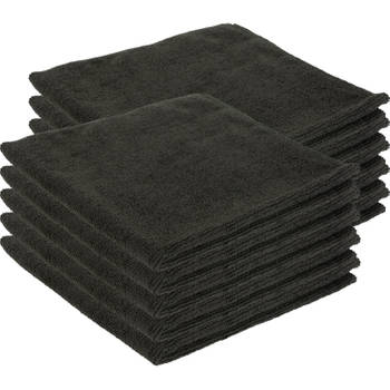 10x Zwarte bardoeken schoonmaakdoeken 40 x 40 cm microvezel materiaal - Vaatdoekjes