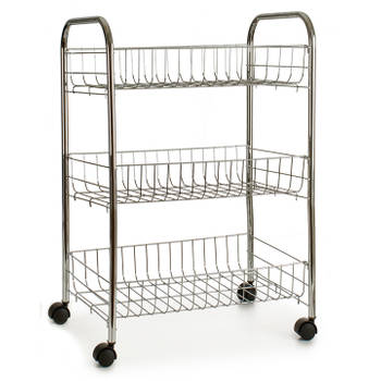 Keukentrolley/roltafel/organizer met 3 lagen/manden van metaal 40 x 26 x 63 cm - Opberg trolley