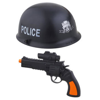 Kinderen speelgoed verkleed wapen en helm set voor politie agenten 2-delig - Verkleedattributen