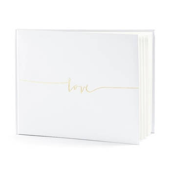 Gastenboek/receptieboek Love - Bruiloft - wit/goud - 24 x 18,5 cm - Gastenboeken