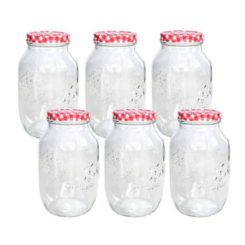 Set van 6x stuks inmaakpotten/weckpotten van 1600 ml met draaideksel - Weckpotten