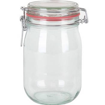 1x Glazen confituren potten/weckpotten 1000 ml/1 liter met beugelsluiting en rubberen ring - Weckpotten