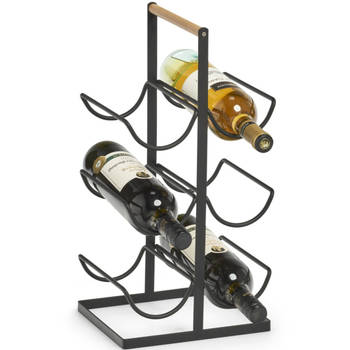 1x Zwart industrieel wijnflessen rek/wijnrekken staand voor 6 flessen 46 cm - Wijnrekken