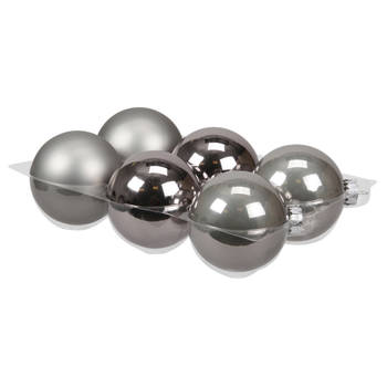 Othmar Decorations Kerstballen - 6x st - titanium grijs - 8 cm - glas - Kerstbal