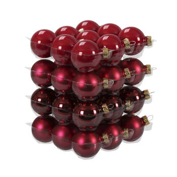 72x stuks glazen kerstballen rood/donkerrood 4 cm mat/glans - Kerstbal