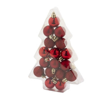 Cosy & Trendy Kerstballen - 17 stuks - kunststof - rood - mat-glans-glitter - 3 cm - Kerstbal