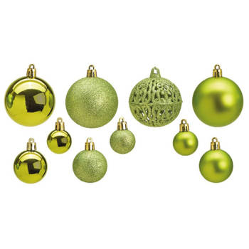 100x stuks kunststof kerstballen lime groen 3, 4 en 6 cm - Kerstbal