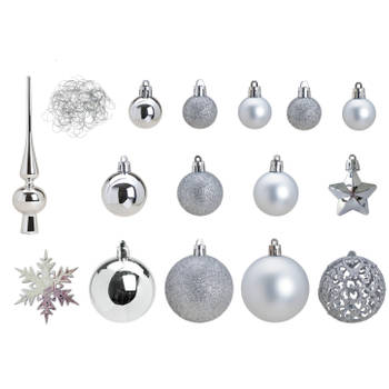 Pakket met 110x stuks kunststof kerstballen/ornamenten met piek zilver - Kerstbal