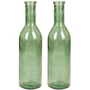 Set van 2x stuks transparante/groene fles vaas/vazen van eco glas 18 x 75 cm - Vazen