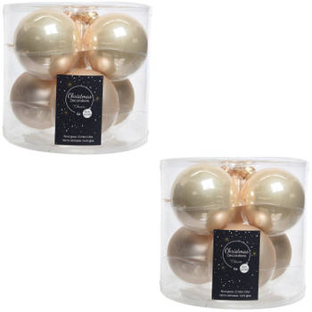 Kerstboomversiering licht parel/champagne kerstballen van glas 8 cm 18x stuks - Kerstbal