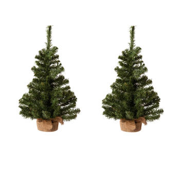 2x stuks kunstboom/kunst kerstboom inclusief kerstversiering 60 cm - Kunstkerstboom