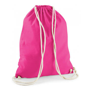 Gymtas sport/zwemmen - rugzak - fuchsia roze - rijgkoord - 46 x 37 cm - katoen - Kinderen sporttasjes - Gymtasje - zwemt