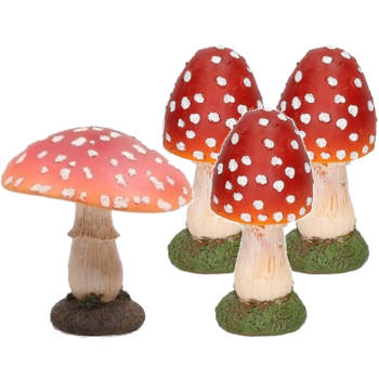 Decoratie paddenstoelen setje met 4x gewone paddenstoelen vliegenzwammen - Tuinbeelden