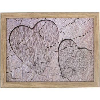 Laptray/schoottafel houten/harten print 43 x 33 cm - Dienbladen