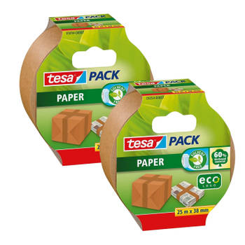 2x Tesa bruine verpakkingstape milieuvriendelijk 25 mtr x 38 mm - Tape (klussen)