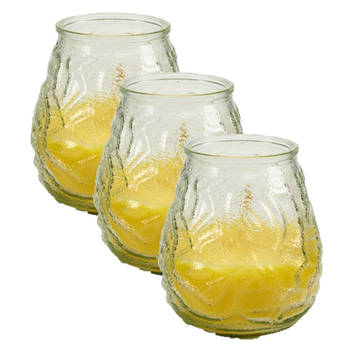 Geurkaars citronella - 3x - in windlicht - glas - 10 cm - citrusgeur - geurkaarsen