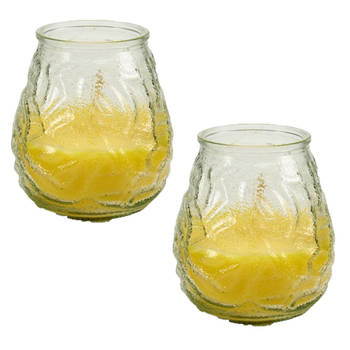 Geurkaars citronella - 2 x - in windlicht - glas - 10 cm - citrusgeur - geurkaarsen