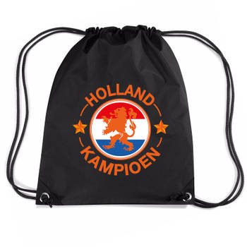 Holland kampioen leeuw nylon supporter rugzakje/sporttas zwart - EK/ WK voetbal / Koningsdag - Gymtasje - zwemtasje