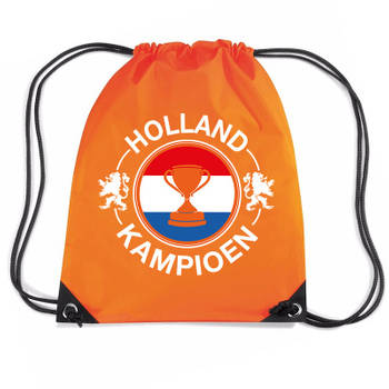 Holland kampioen beker nylon supporter rugzakje/sporttas oranje - EK/ WK voetbal / Koningsdag - Gymtasje - zwemtasje