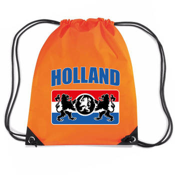 Holland met wapenschild nylon supporter rugzakje/sporttas oranje - EK/ WK voetbal / Koningsdag - Gymtasje - zwemtasje
