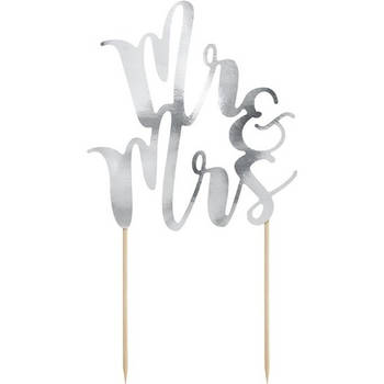 Zilveren bruidstaart taarttopper Mr & Mrs 25 cm - Taartdecoraties