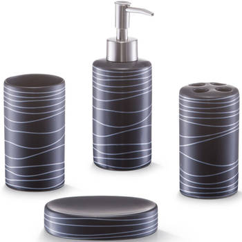 Zeller badkamer/toilet accessoires set 4-delig - keramiek - Badkameraccessoireset