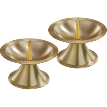 2x Ronde metalen stompkaarsenhouder goud voor kaarsen 5-6 cm doorsnede - kaars kandelaars