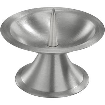 1x Ronde metalen stompkaarsenhouder zilver voor kaarsen 5-6 cm doorsnede - kaars kandelaars